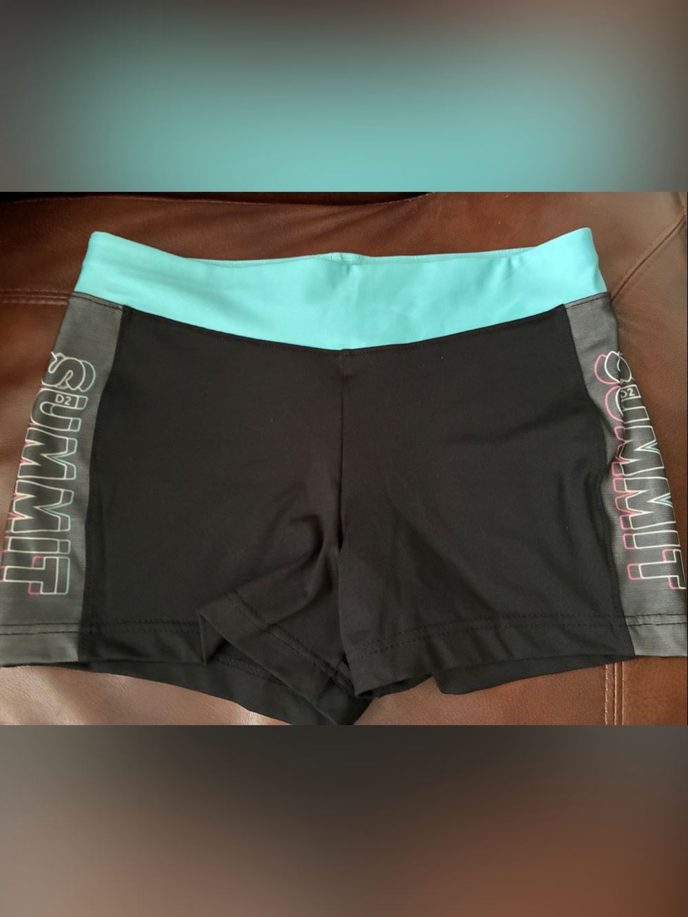 Women's Black and Teal Performance Shorts D2 Summit logo